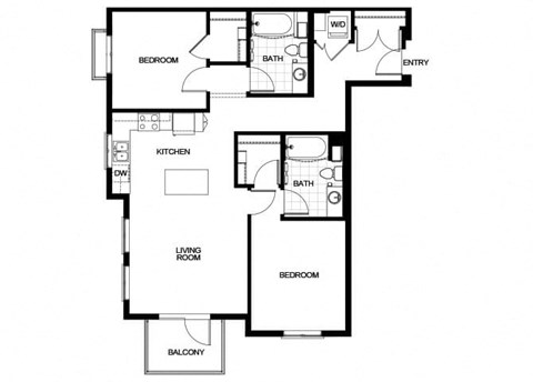 Floor plan for 2 beds, 2 baths